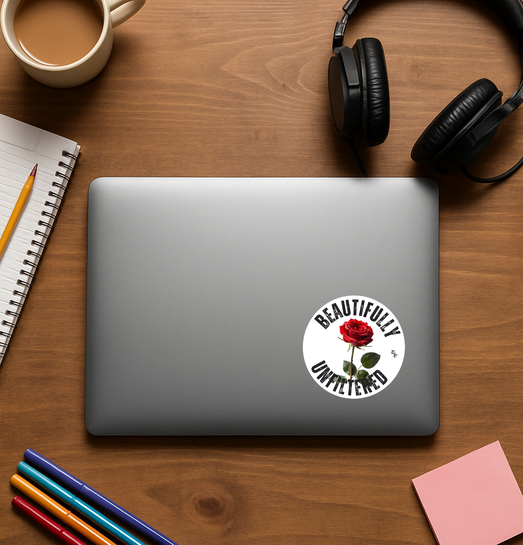 "Beautifully Unfiltered" Round Rose Sticker