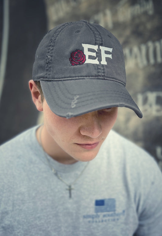 EF Embroidered Rose Distressed Classic Hat