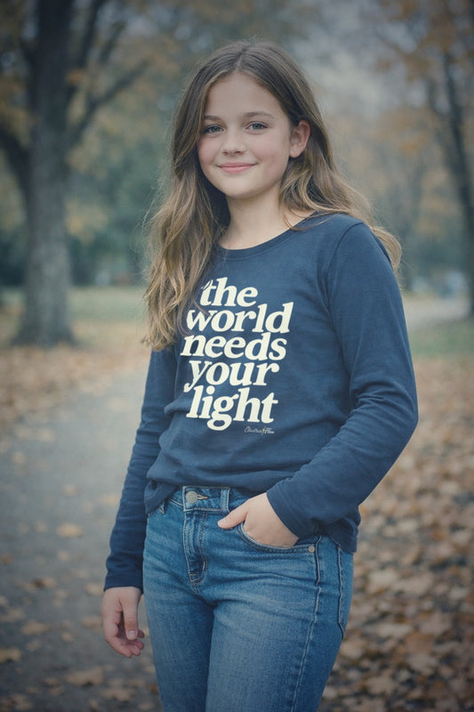 "The World Needs Your Light" Youth Long Sleeve Tee