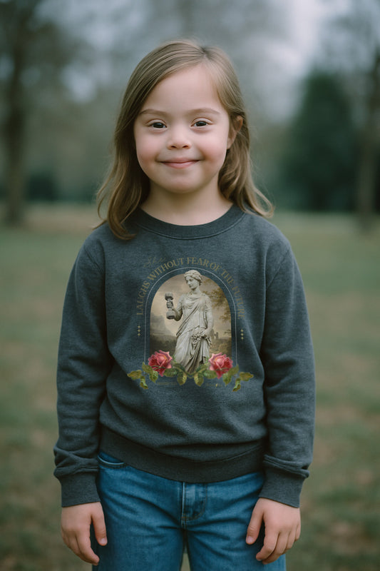 "She Laughs" Cozy Girls' Sweatshirt